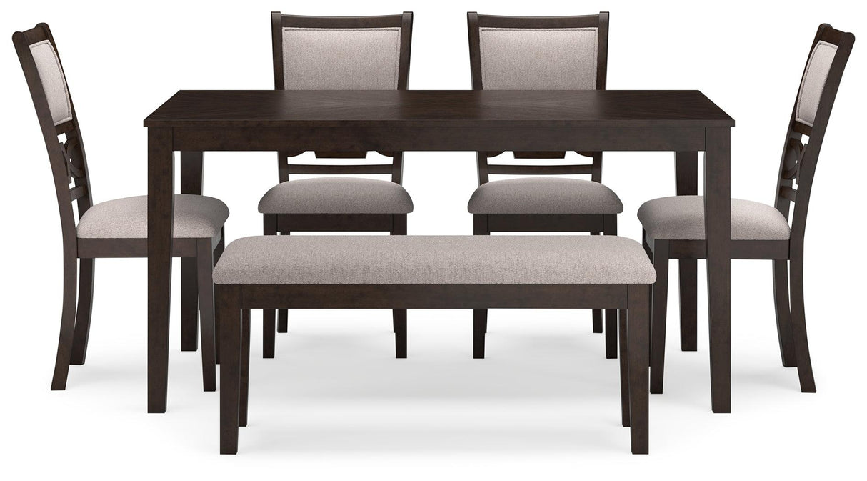 Langwest Brown Dining Table and 4 Chairs and Bench by Ashley at Eve Furniture