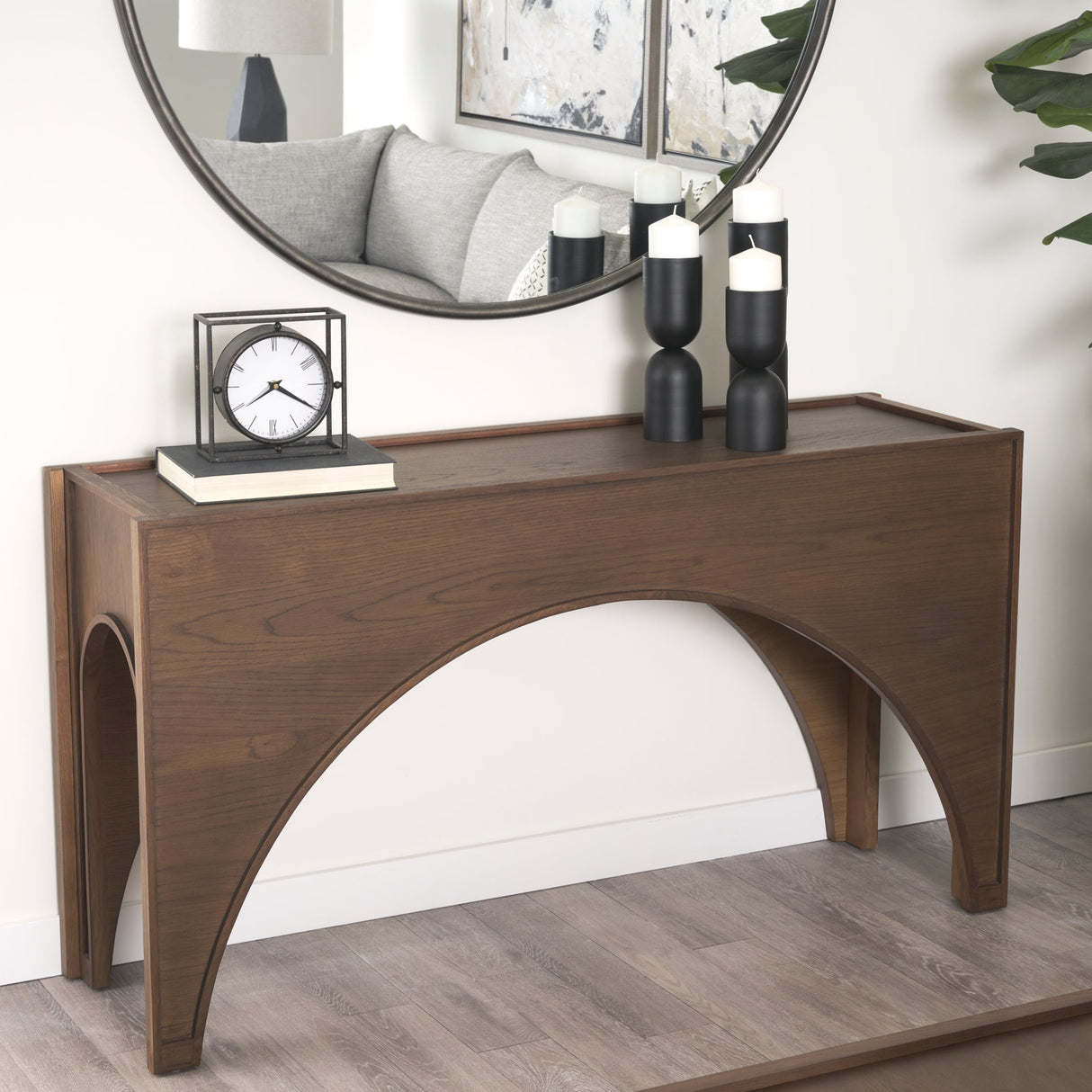 Laraya Dark Brown Wood Arched Console Table by Mercana at Eve Furniture