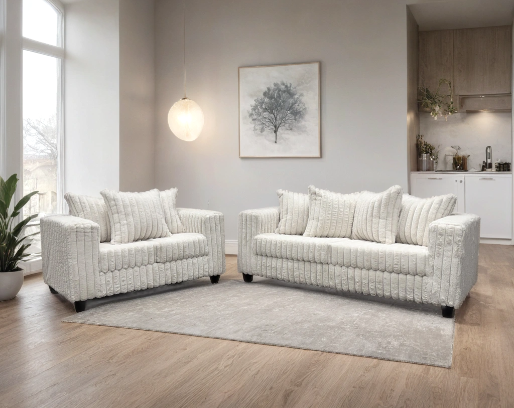 Larce Cream Sofa & Loveseat by Happy Homes at Eve Furniture