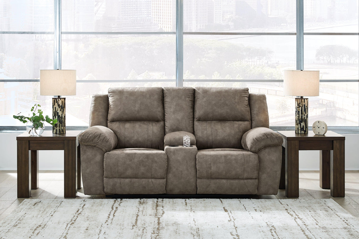 Laresview Fossil Manual Reclining Loveseat with Console by Ashley at Eve Furniture