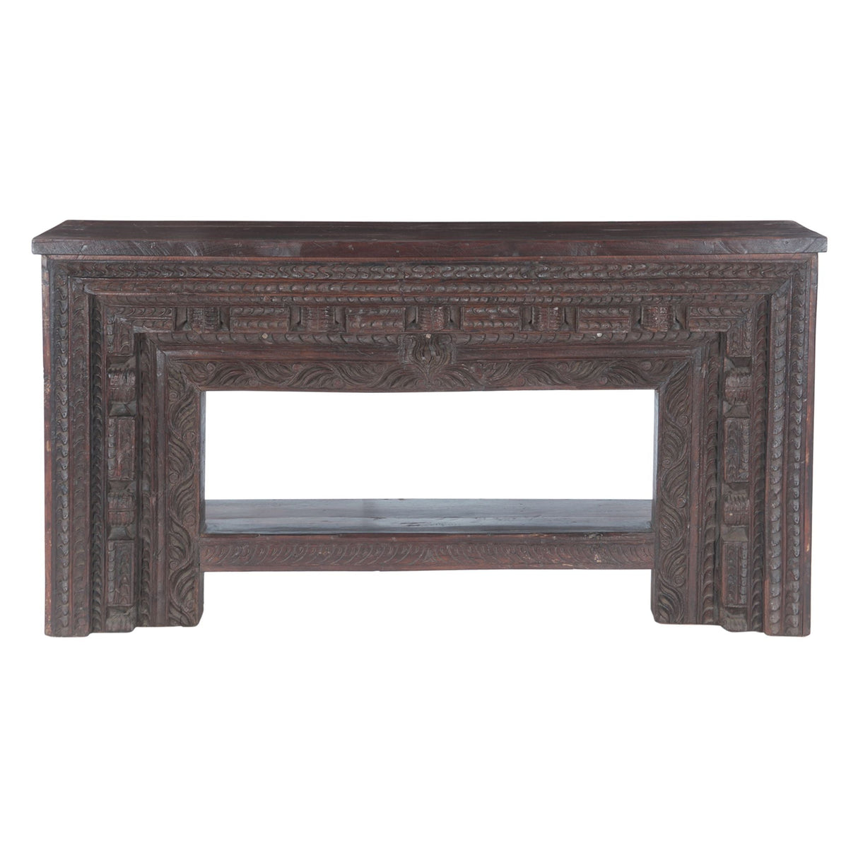 Large Finely Carved Wood Console Table with Bottom Shelf by Home Trends & Design at Eve Furniture