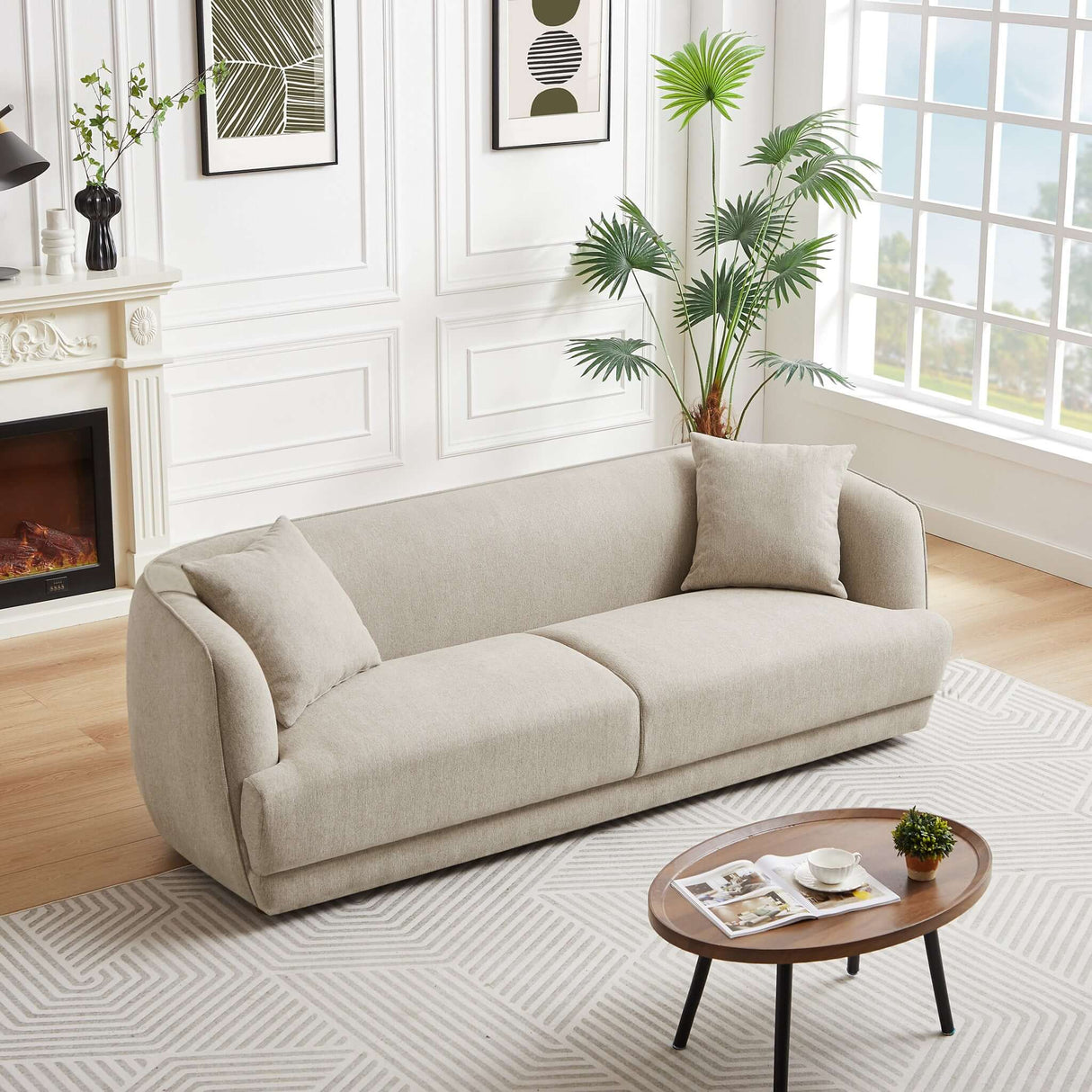 Larisa Cream Mid Century Modern Linen Sofa by Ashcroft Furniture at Eve Furniture