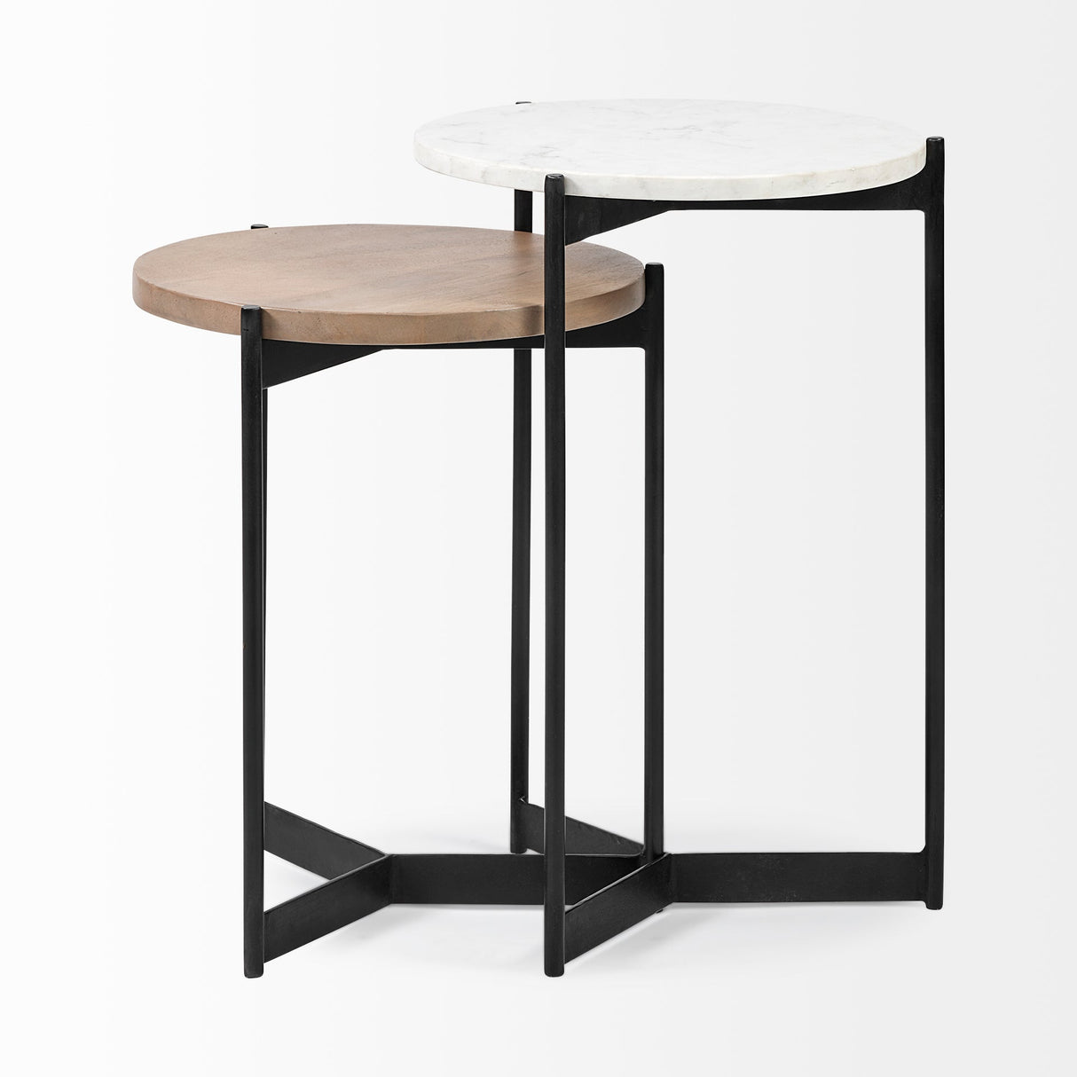 Larkin II Marble and Medium Brown Wood Round Tabletop Nesting End/Side Tables by Mercana at Eve Furniture