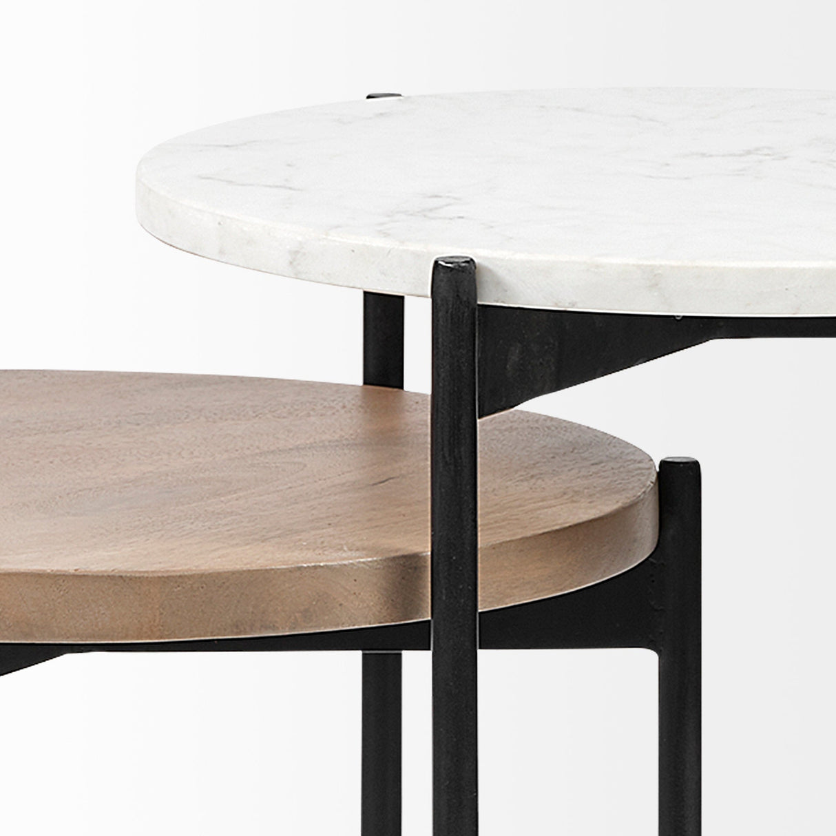 Larkin II Marble and Medium Brown Wood Round Tabletop Nesting End/Side Tables by Mercana at Eve Furniture
