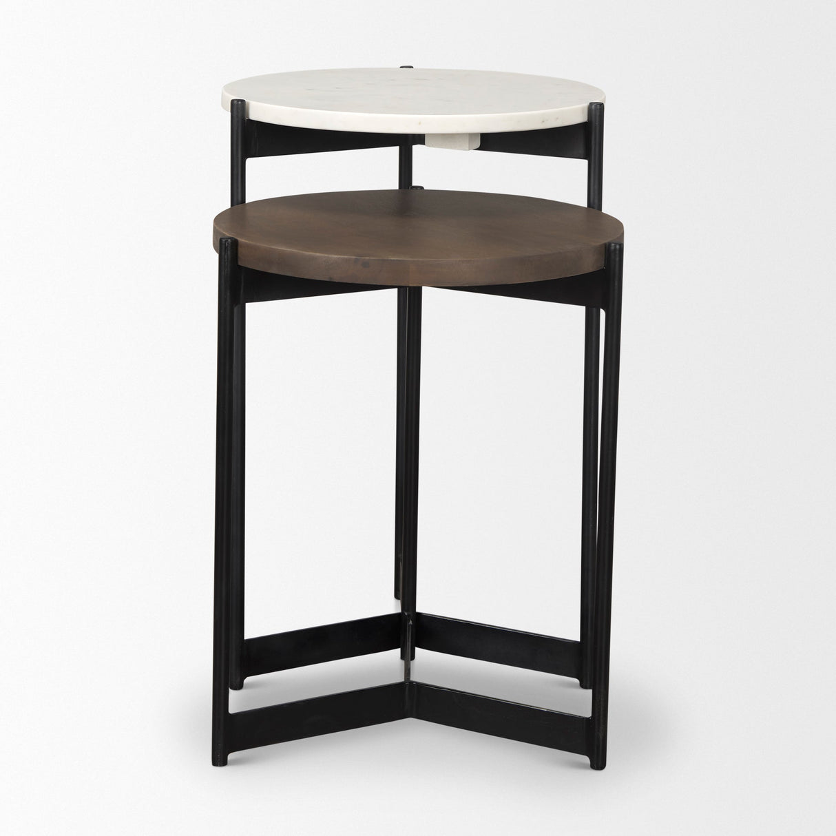 Larkin Marble & Dark Brown Wood Tabletop Nesting End/Side Tables by Mercana at Eve Furniture