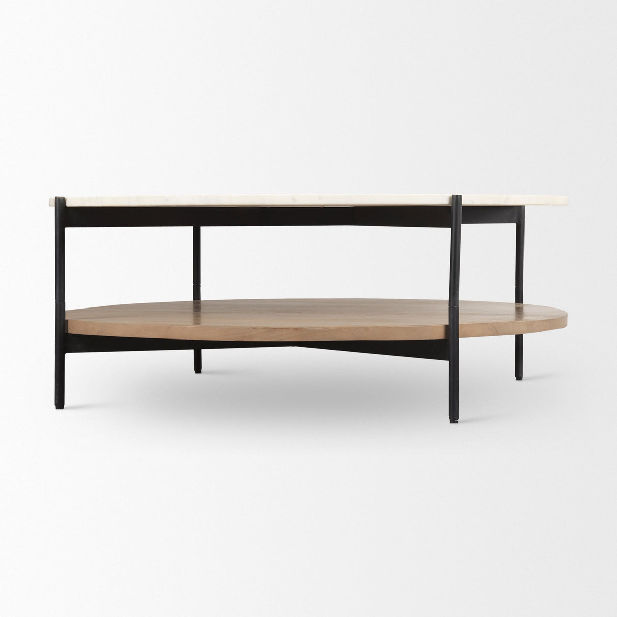 Larkin Marble Top w/ Brown Wood Shelf Round Coffee Table by Mercana at Eve Furniture