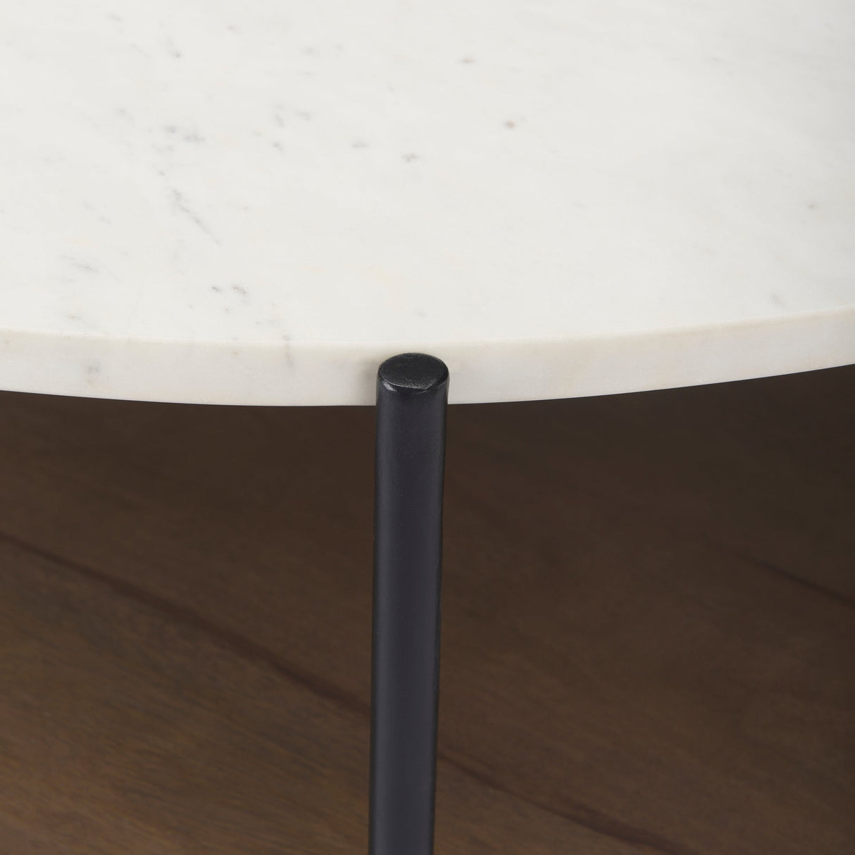 Larkin Round Two-Tier White Marble Top and Solid Wood Shelf w/ Black Metal Frame Coffee Table by Mercana at Eve Furniture