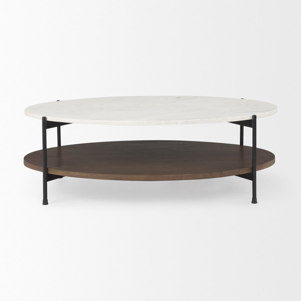 Larkin White Marble Top w/ Dark Brown Wood Shelf Oval Coffee Table by Mercana at Eve Furniture