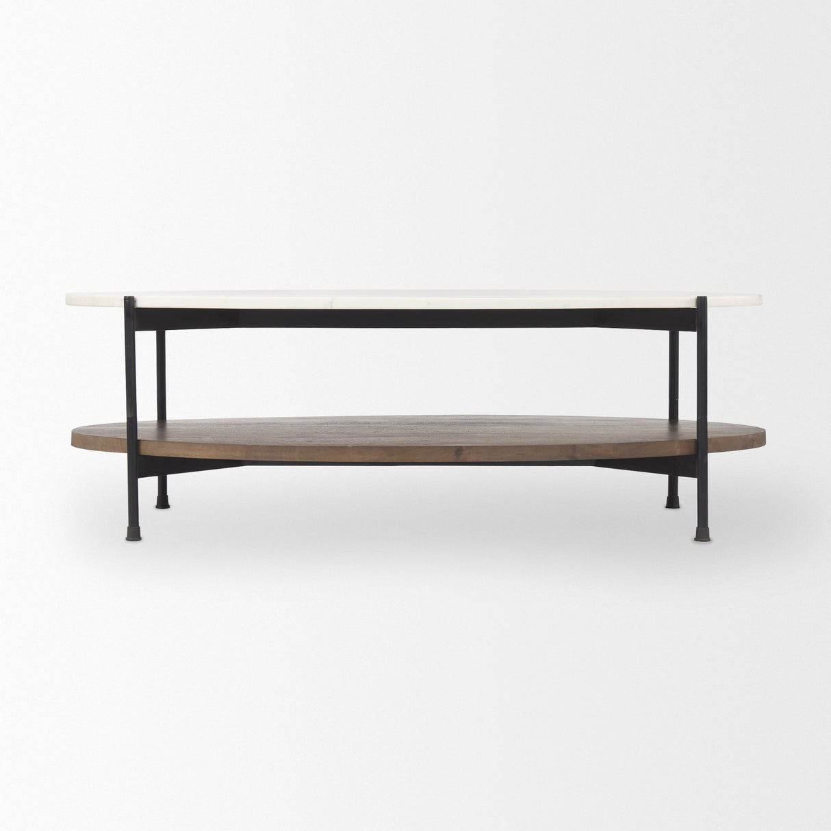 Larkin White Marble Top w/ Dark Brown Wood Shelf Oval Coffee Table by Mercana at Eve Furniture