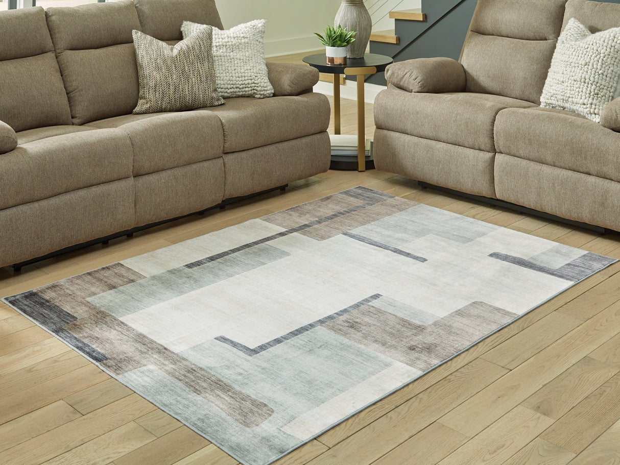 Larkport Cream/Brown/Gray Washable Medium Rug by Ashley at Eve Furniture