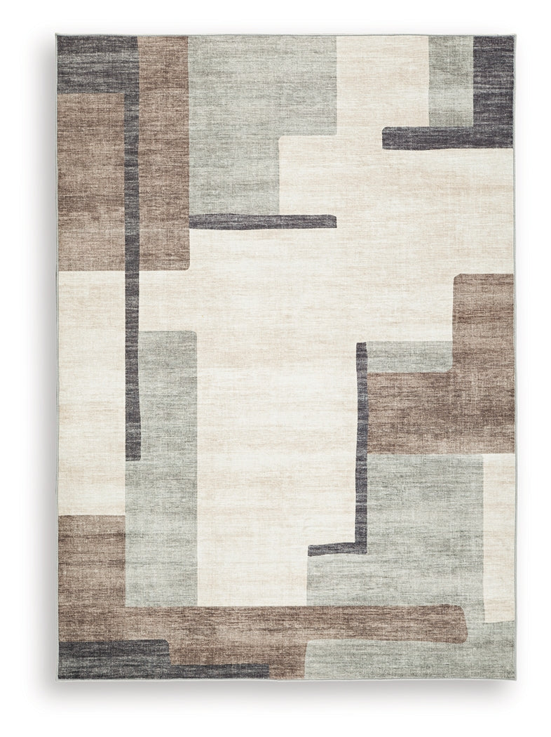 Larkport Cream/Brown/Gray Washable Medium Rug by Ashley at Eve Furniture