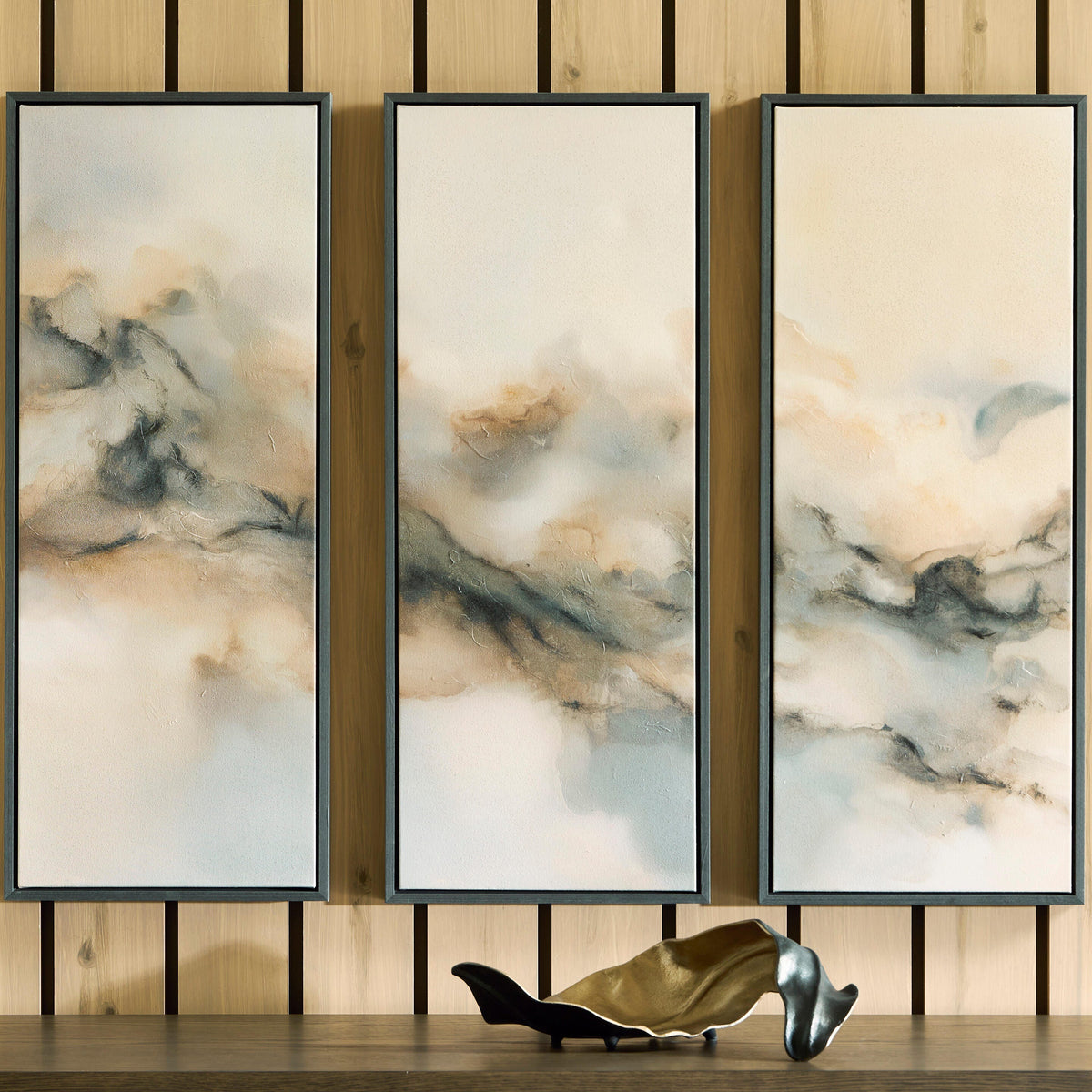 Larrondale Black/Gray/Brown Wall Art, Set of 3 by Ashley at Eve Furniture