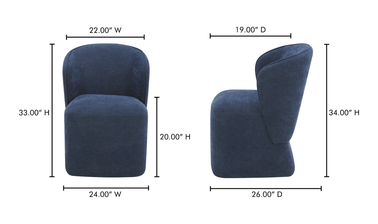 Larson Rolling Dining Chair Navy Blue by Moe's Home at Eve Furniture