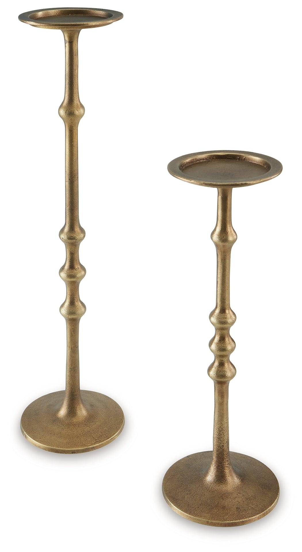 Larwick Antique Brass Finish Candle Holder by Ashley at Eve Furniture
