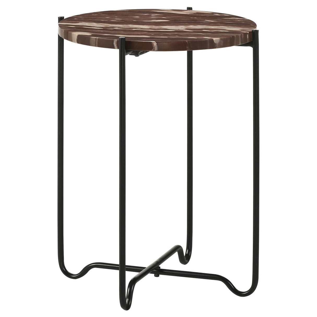 Latifa Red/Black Round Accent Table with Marble Top by Coaster at Eve Furniture