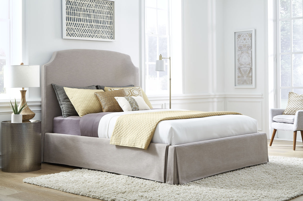 Laurel California King Upholstered Skirted Storage Panel Bed in Wheat by Modus Furniture at Eve Furniture