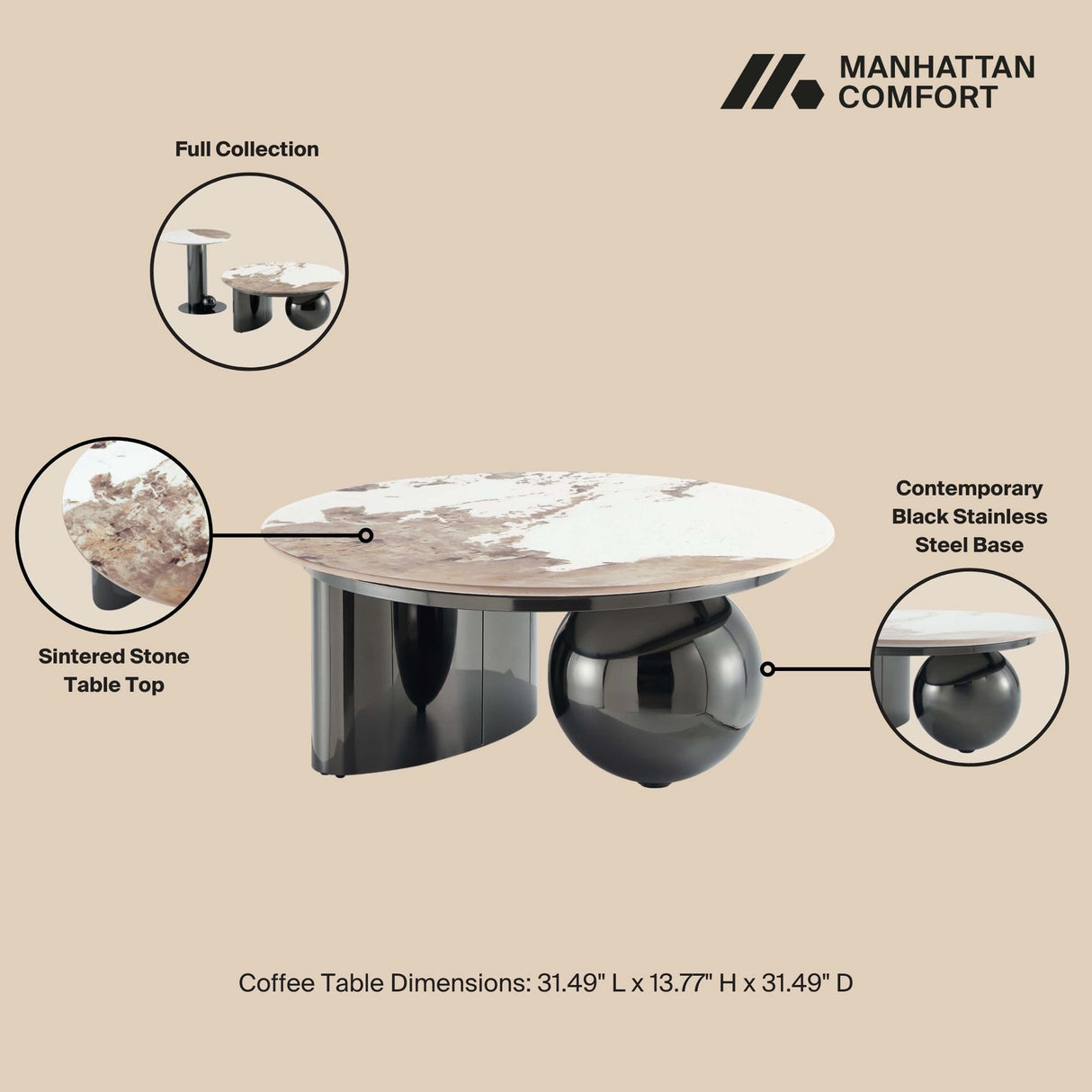 Laurel Coffee Table in Black by Manhattan Comfort at Eve Furniture