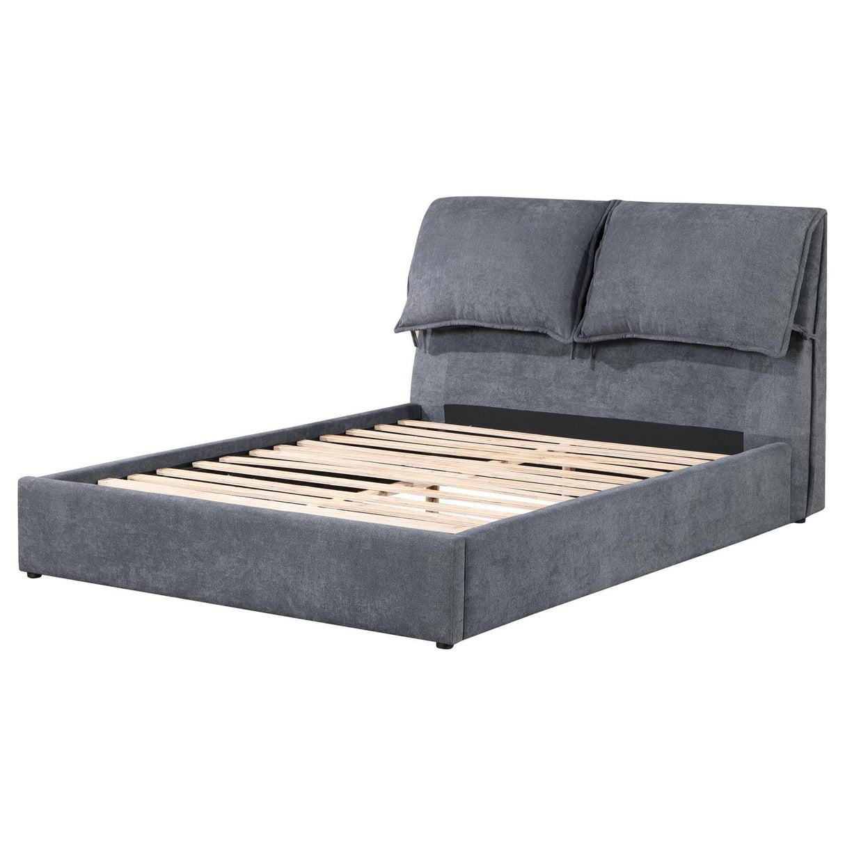 Laurel Charcoal Grey Upholstered Queen Platform Bed with Pillow Headboard by Coaster at Eve Furniture