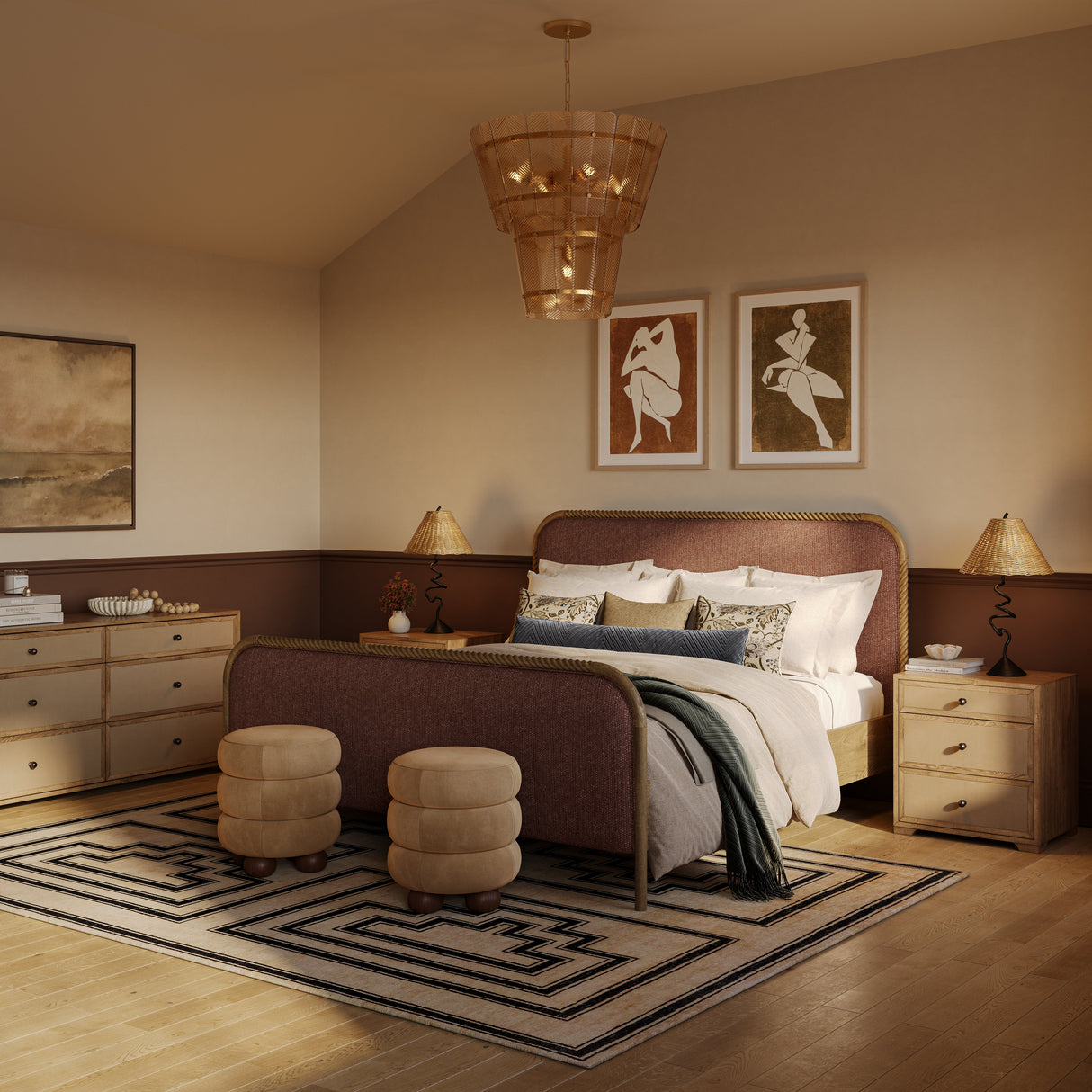 Laurentis 64" Light Taupe Suede and Wood 6-Drawer Dresser by TOV Furniture at Eve Furniture
