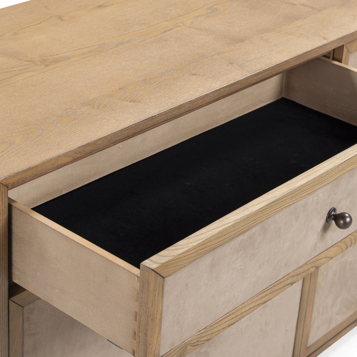 Laurentis 64" Light Taupe Suede and Wood 6-Drawer Dresser by TOV Furniture at Eve Furniture