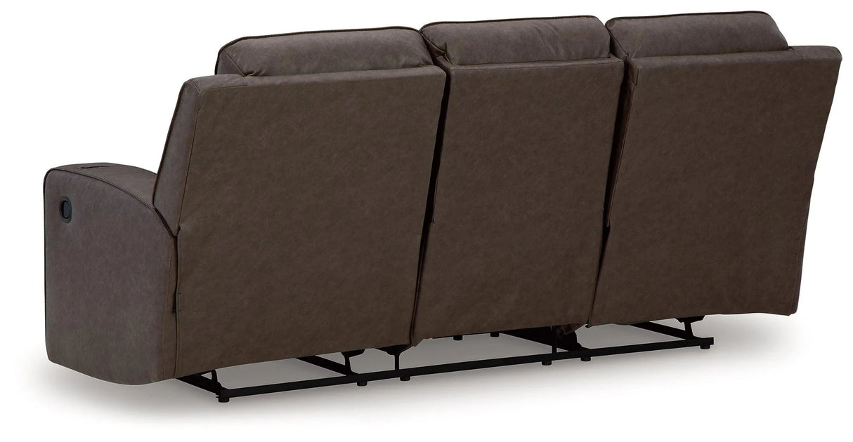 Lavenhorne Granite Manual Reclining Sofa with Drop Down Table by Ashley at Eve Furniture