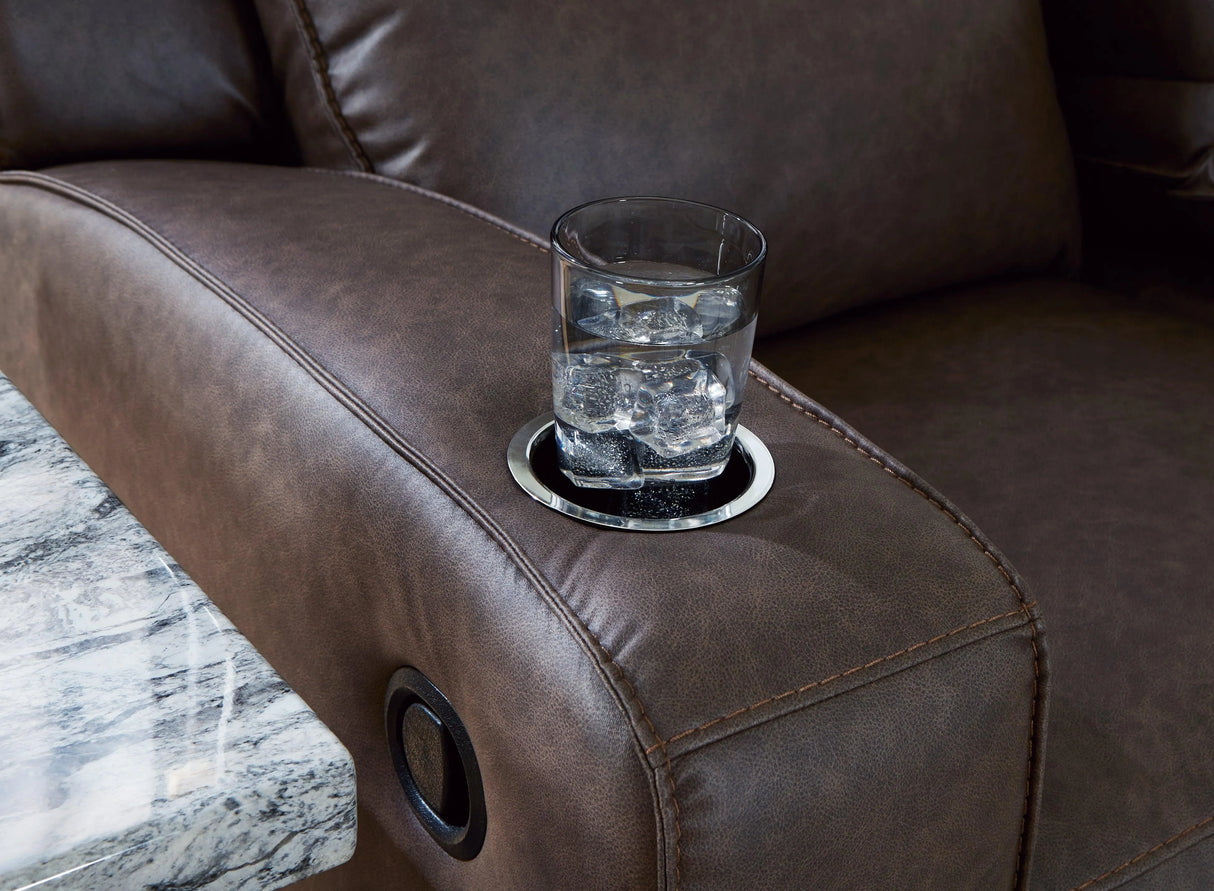 Lavenhorne Granite Manual Reclining Sofa with Drop Down Table by Ashley at Eve Furniture