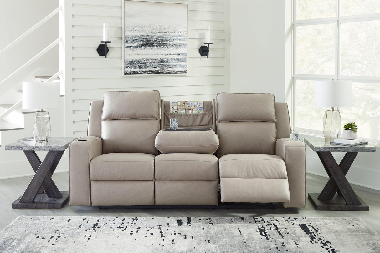 Lavenhorne Pebble Manual Reclining Sofa with Drop Down Table by Ashley at Eve Furniture