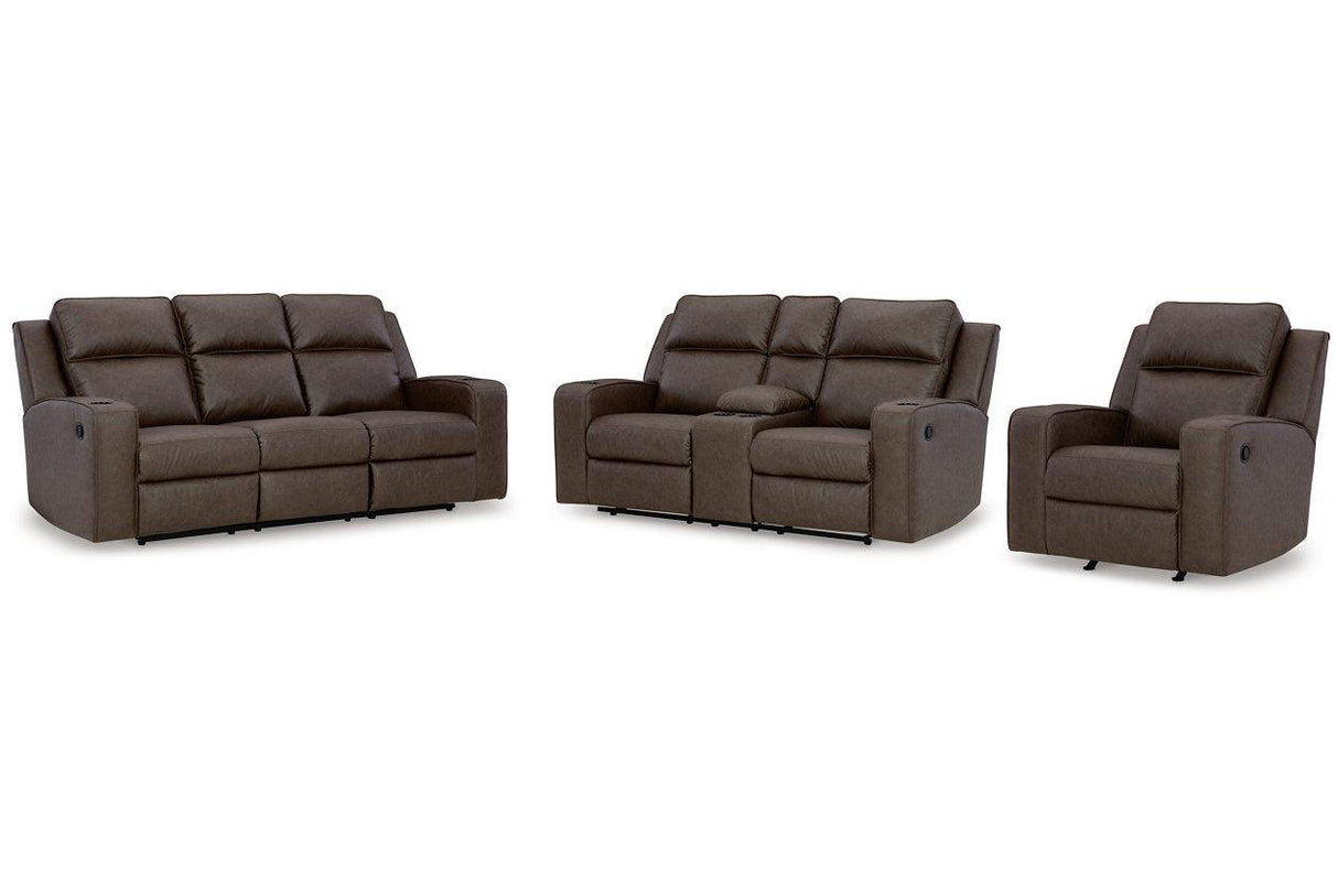 Lavenhorne Umber Reclining Sofa, Loveseat and Recliner by Ashley at Eve Furniture