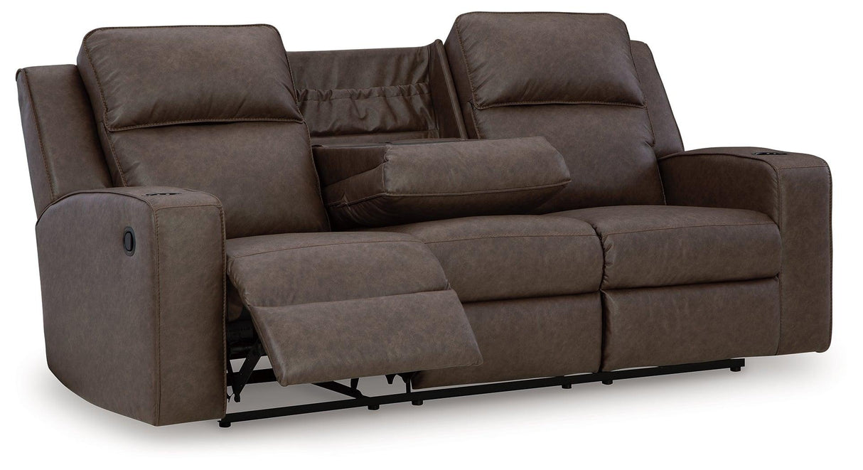 Lavenhorne Granite Manual Reclining Sofa with Drop Down Table by Ashley at Eve Furniture