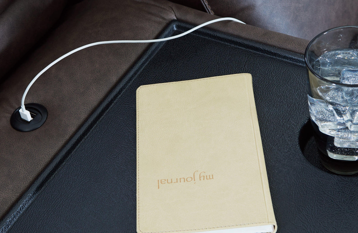 Lavenhorne Granite Manual Reclining Sofa with Drop Down Table by Ashley at Eve Furniture