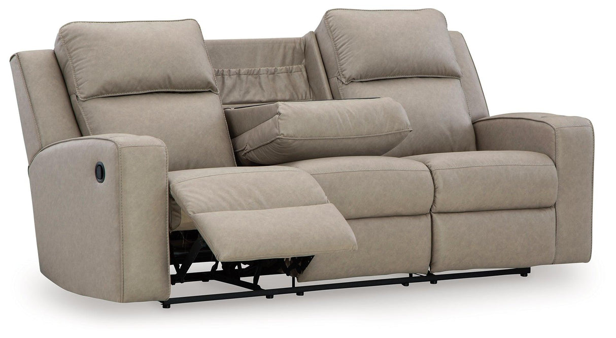 Lavenhorne Pebble Manual Reclining Sofa with Drop Down Table by Ashley at Eve Furniture