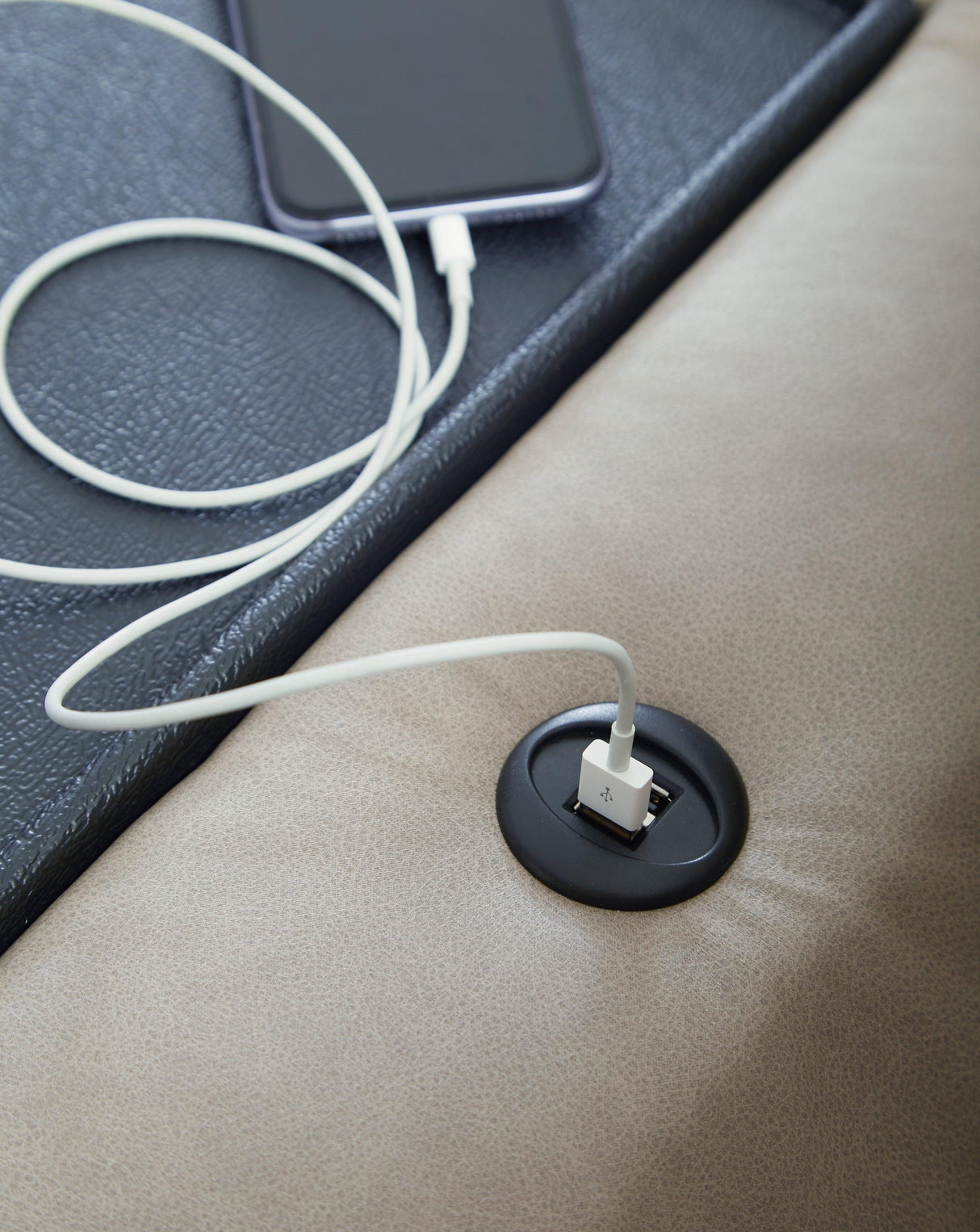 Lavenhorne Pebble Manual Reclining Sofa with Drop Down Table by Ashley at Eve Furniture