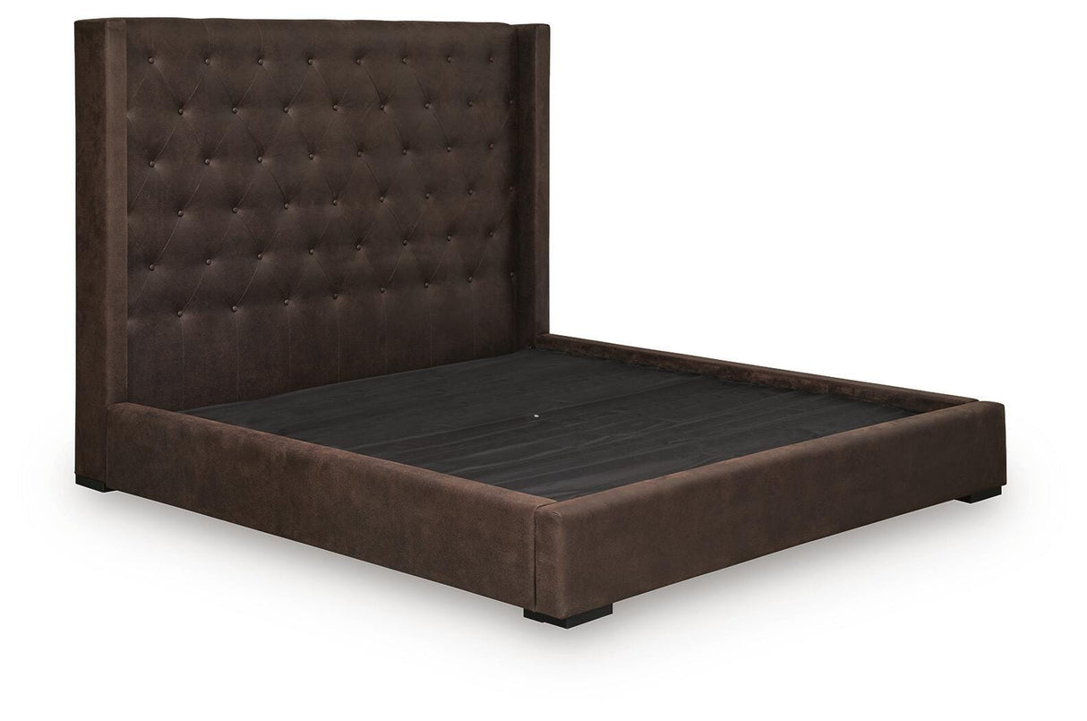 Lavernty Coffee Queen Upholstered Storage Bed by Ashley at Eve Furniture