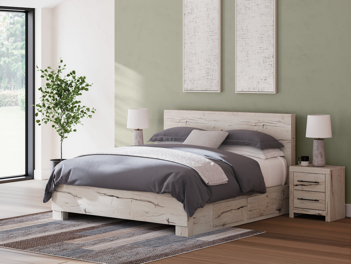 Lawroy Light Natural King Storage Platform Bed with 4 Drawers by Ashley at Eve Furniture