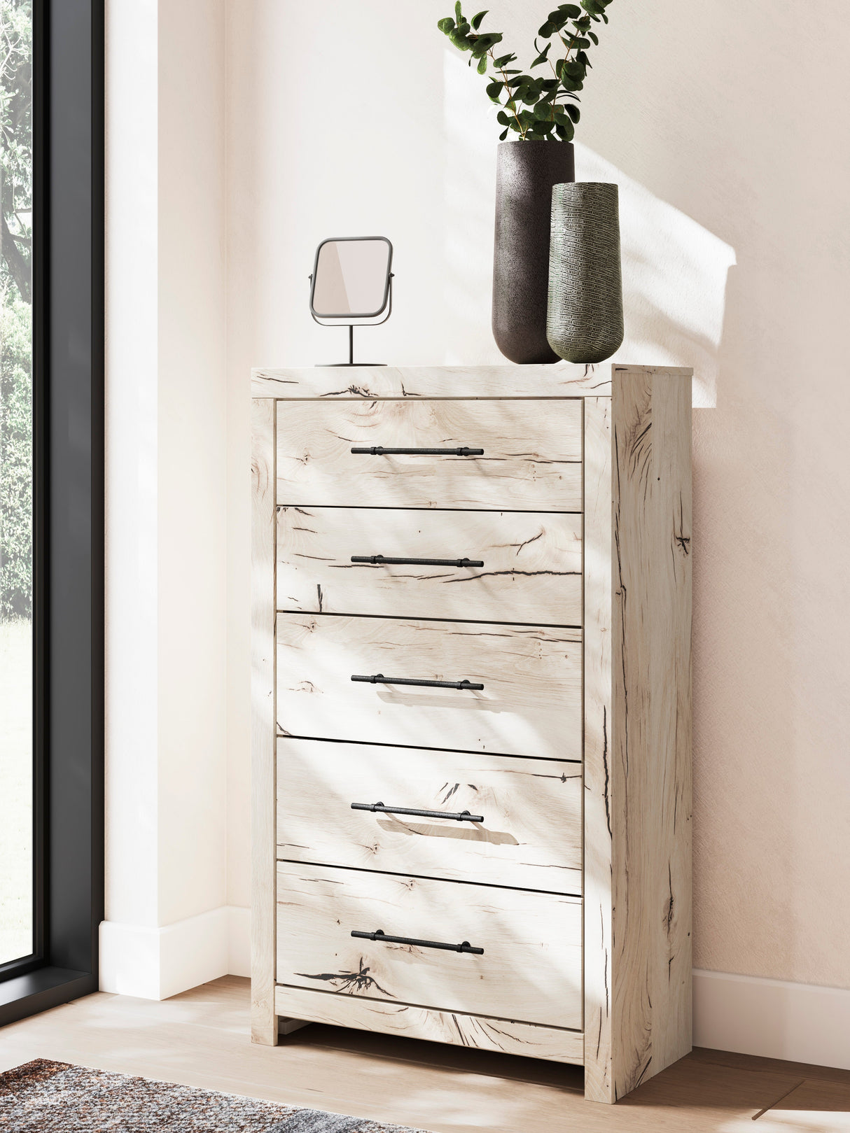 Lawroy Light Natural Storage Panel Bedroom Set with 2 Footboard Drawers by Ashley at Eve Furniture