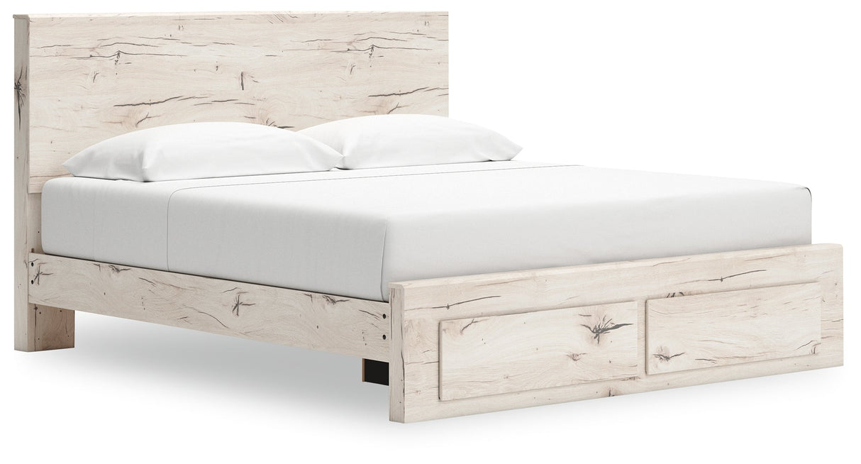 Lawroy Light Natural Storage Panel Bedroom Set with 2 Footboard Drawers by Ashley at Eve Furniture