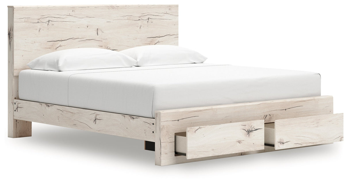 Lawroy Light Natural Storage Panel Bedroom Set with 2 Footboard Drawers by Ashley at Eve Furniture