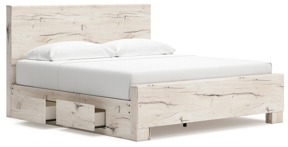 Lawroy Light Natural Storage Panel Bedroom Set with 2 One-Side Drawers by Ashley at Eve Furniture