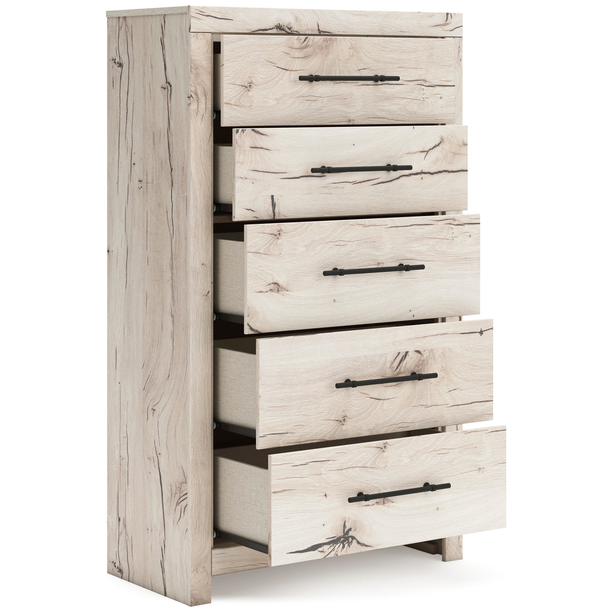 Lawroy Light Natural Storage Panel Bedroom Set with 4 Side Drawers by Ashley at Eve Furniture