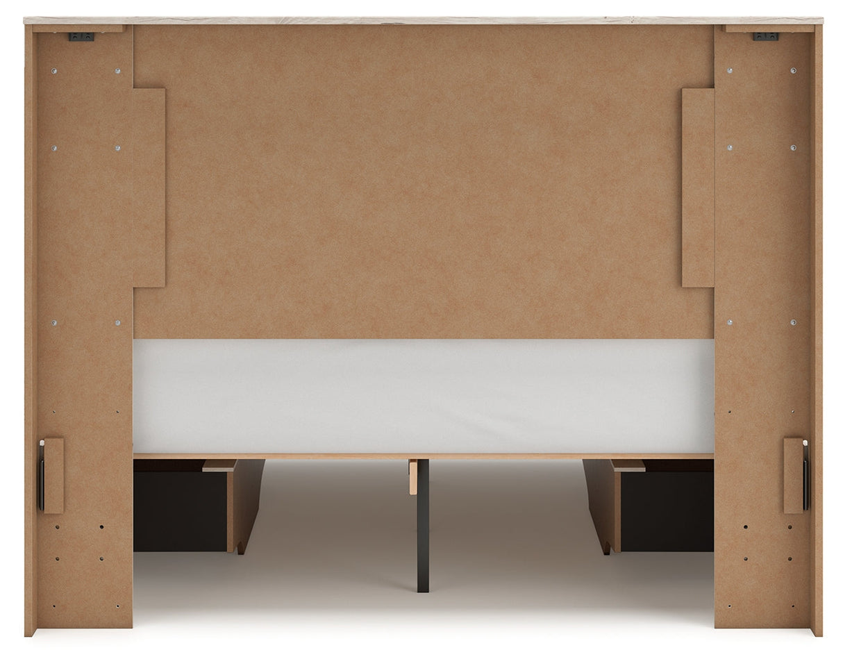 Lawroy Light Natural Storage Panel Bedroom Set with 4 Side Drawers by Ashley at Eve Furniture