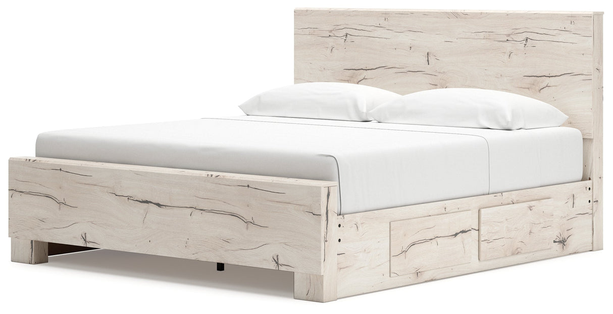 Lawroy Light Natural Storage Panel Bedroom Set with 4 Side Drawers by Ashley at Eve Furniture