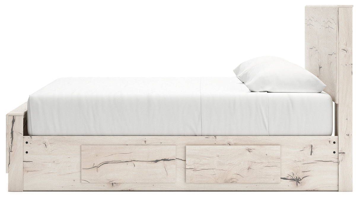 Lawroy Light Natural Storage Panel Bedroom Set with 4 Side Drawers by Ashley at Eve Furniture