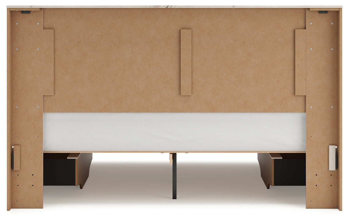 Lawroy Light Natural Storage Panel Bedroom Set with 4 Side Drawers by Ashley at Eve Furniture