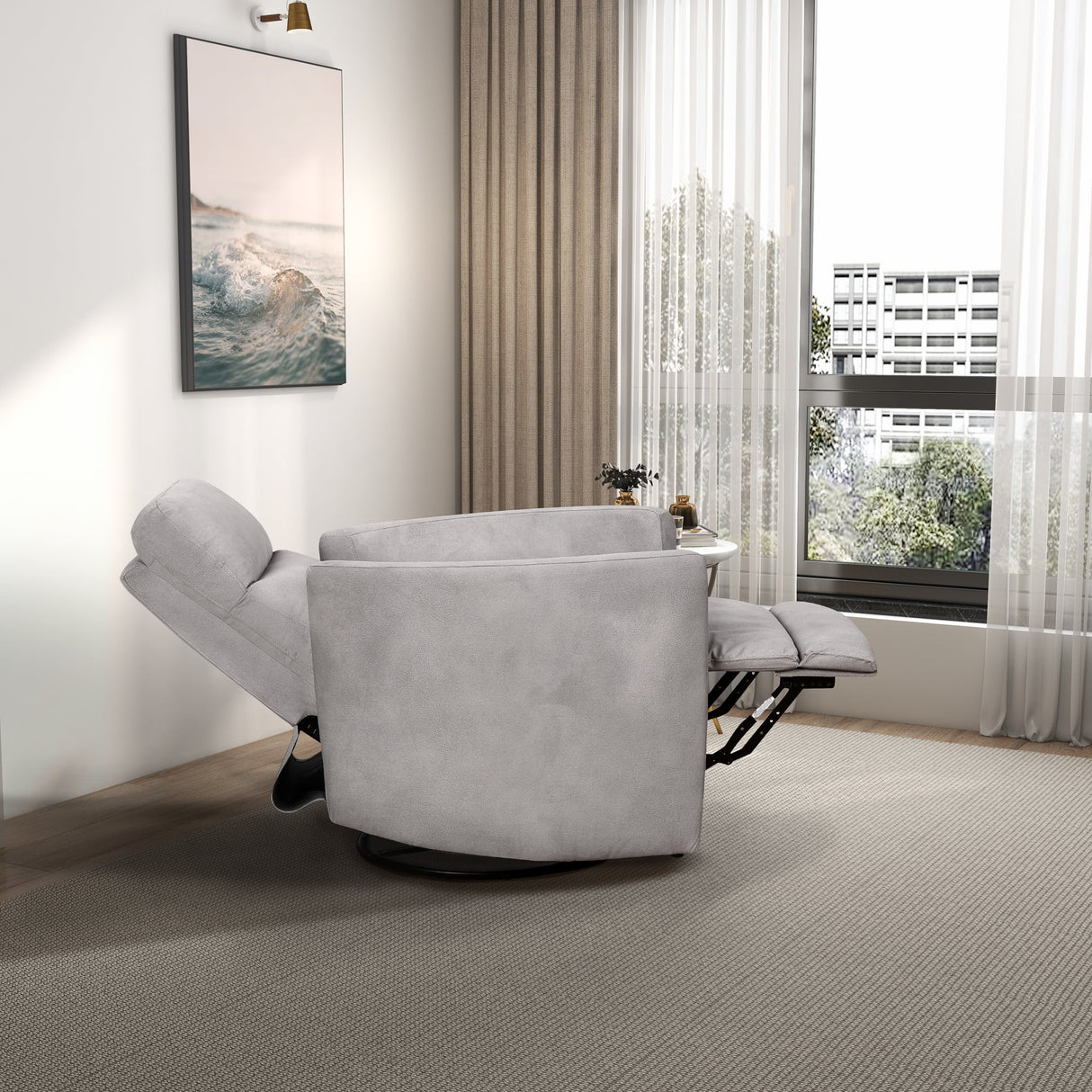 Lawson Swivel Glider Suede Recliner Chair - Latte by Ashcroft Furniture at Eve Furniture