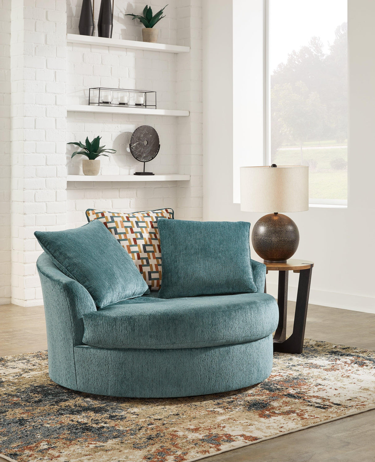 Laylabrook Teal Oversized Swivel Accent Chair by Ashley at Eve Furniture