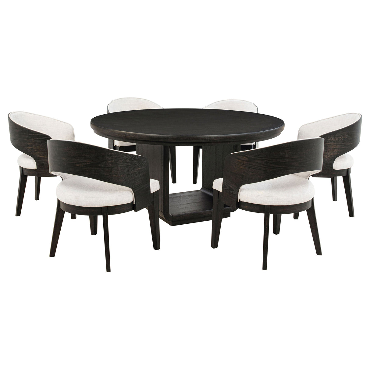 Leandro Burnished Black/Cream 7-piece Round Dining Table Set by Coaster at Eve Furniture