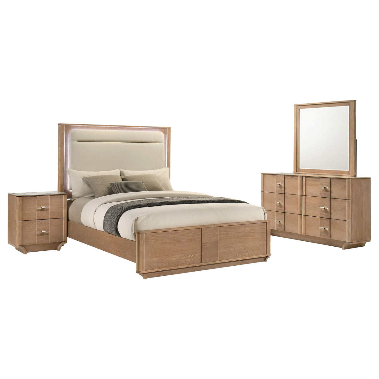 Leanne Light Oak 4-piece Eastern King Bedroom Set by Coaster at Eve Furniture