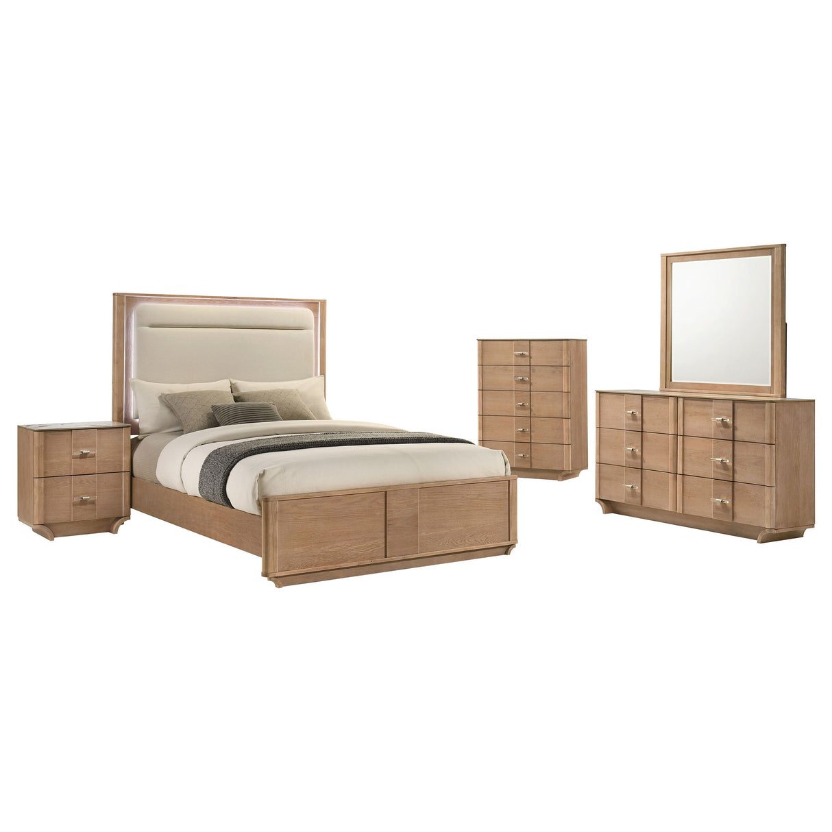 Leanne Light Oak 5-piece Eastern King Bedroom Set by Coaster at Eve Furniture