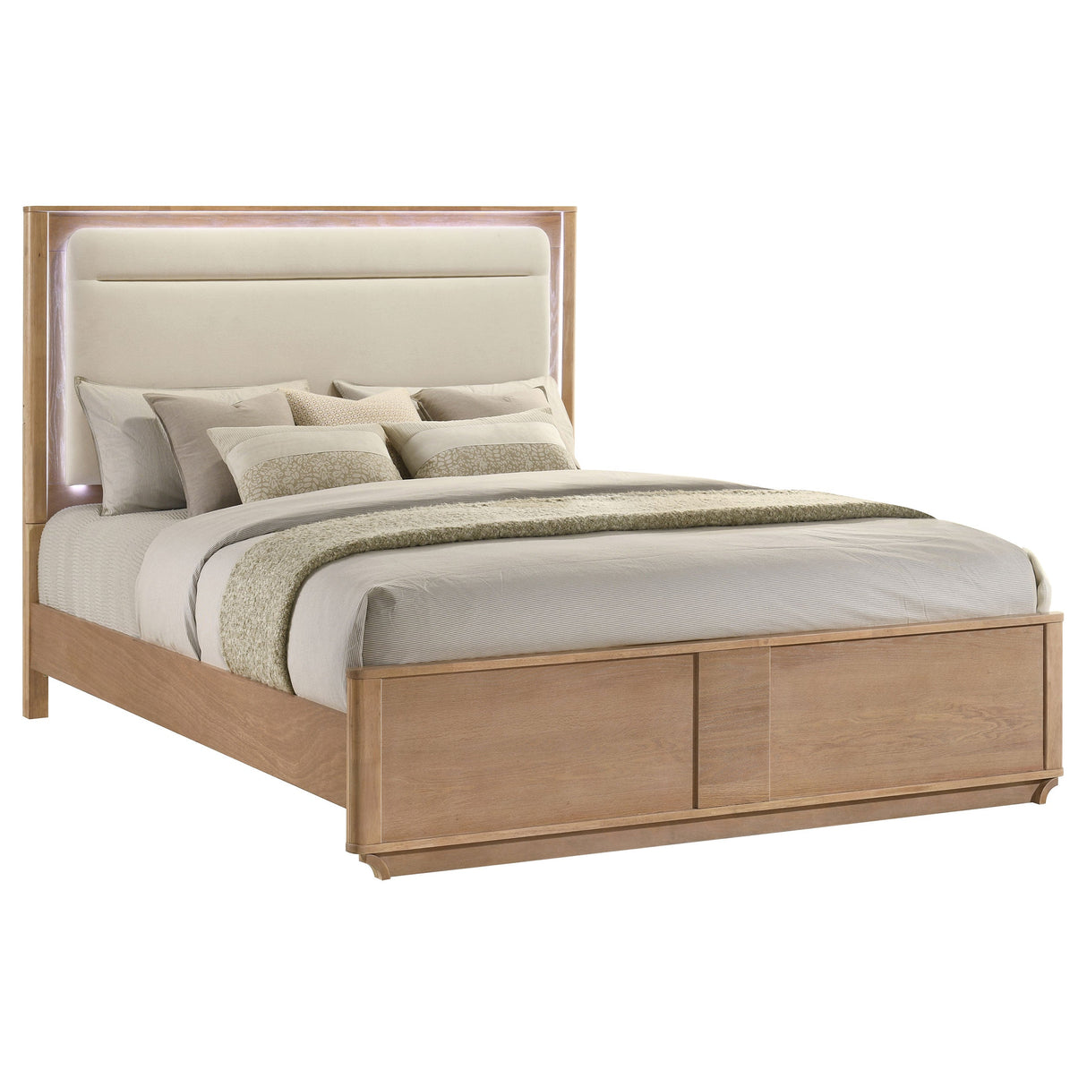Leanne Off White/Light Oak Eastern King LED Panel Bed by Coaster at Eve Furniture
