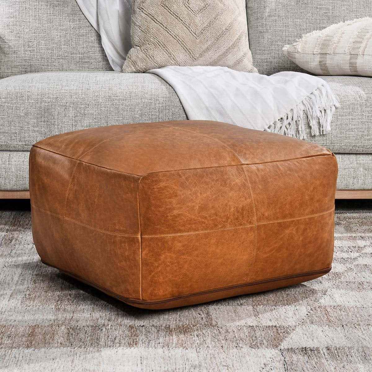 Leather Chestnut Pouf by Classic Home at Eve Furniture